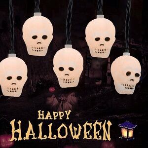 💀Set of 2 Spooky Village Spooky Sparkle LED Skull Lights💀 Battery Operated NEW